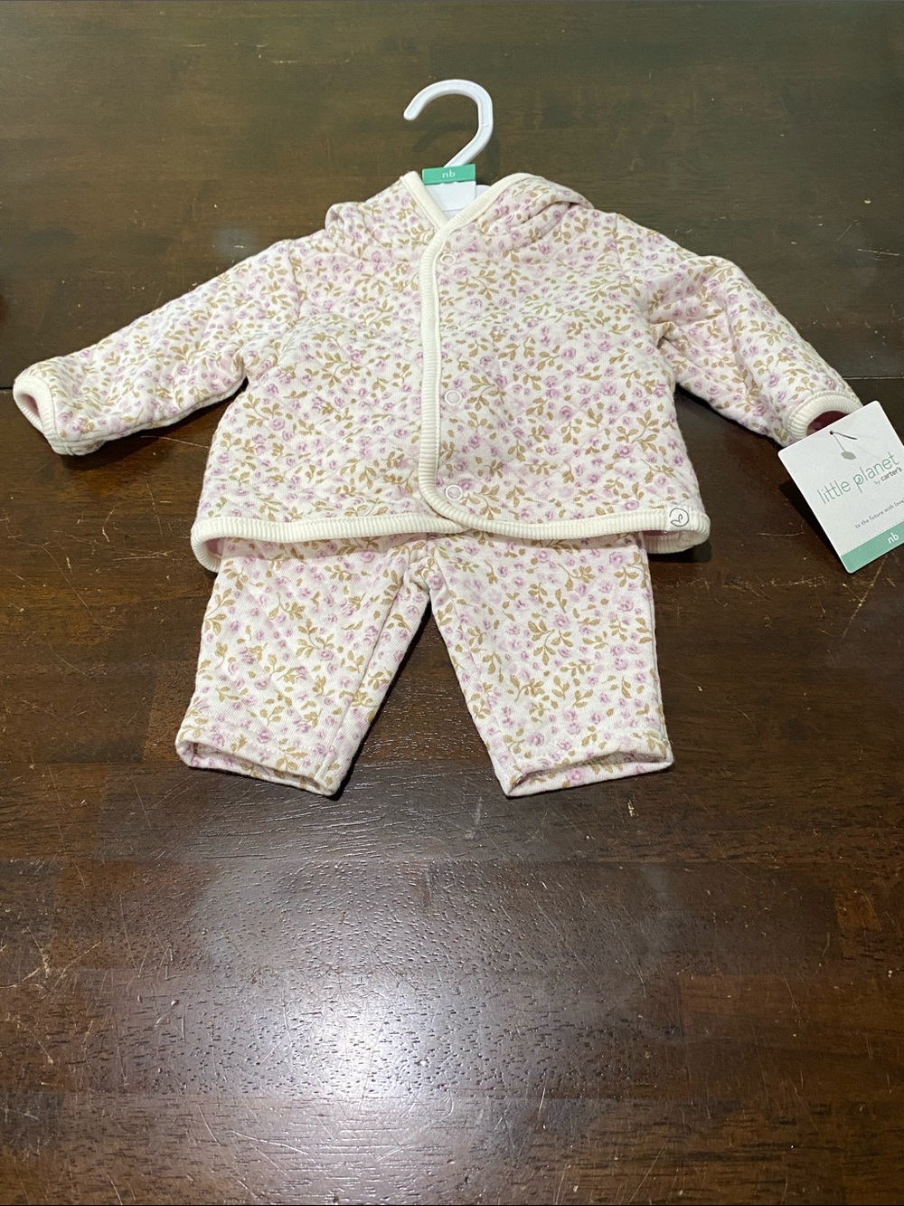 Little Planet Pink Floral Hooded Baby 2-pc Set.
